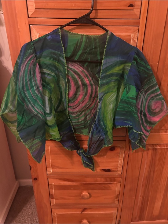 Tops - Sheer Silk Scarf Top in Green with Pink & Blue Swirls